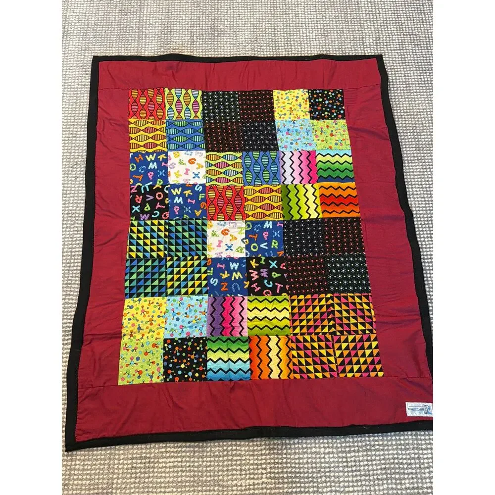 Project Linus handmade crib size quilt colorful bright